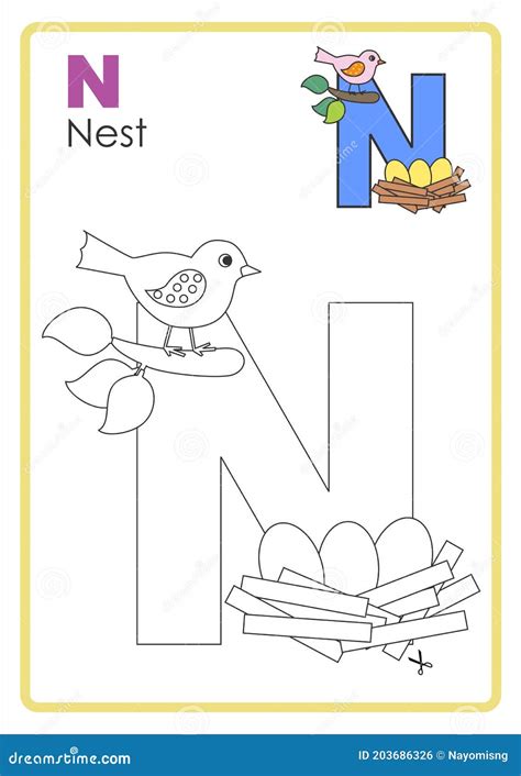 Alphabet Picture Letter N Colouring Page Nest Craft Stock