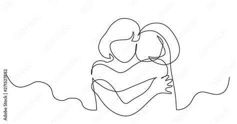 continuous line drawing of two girls hugging each other stock vector adobe stock
