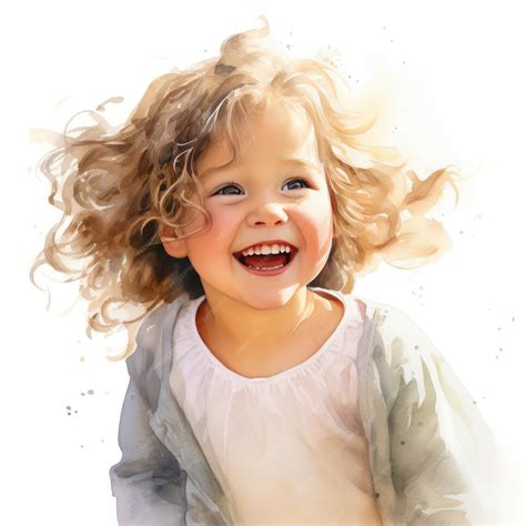 Premium Photo | Heartwarming Watercolor Clipart Happy Little Girl's