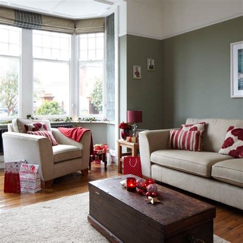 Grey And Red Festive Living Room Ideal Home Beige Living Rooms