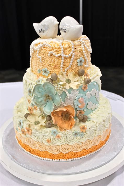 Shabby Chic Wedding Cake Mint Peach Wedding Cake Ruffles