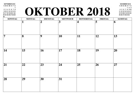 Kalender Oktober 2018 Zum Ausdrucken Calendar Printables Monthly