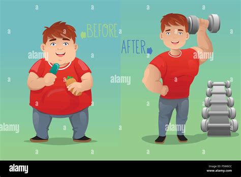 A Vector Illustration Of Weight Loss Concept Of A Man Before And After