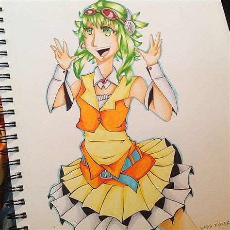 A Drawing Of An Anime Character With Green Hair And Orange Dress