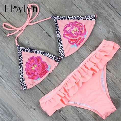 Floylyn Sexy Floral Print Bikinis Swimwear Women Swimsuit Beachwear