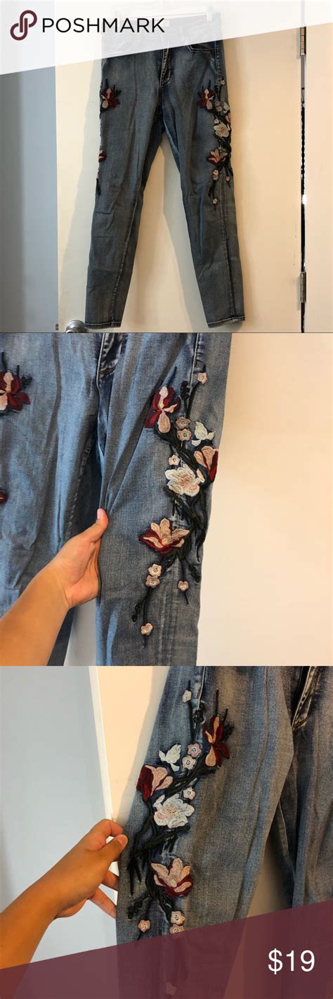 Embroidered Flower Jeans Flower Jeans Embroidered Flowers Womens Jeans Skinny