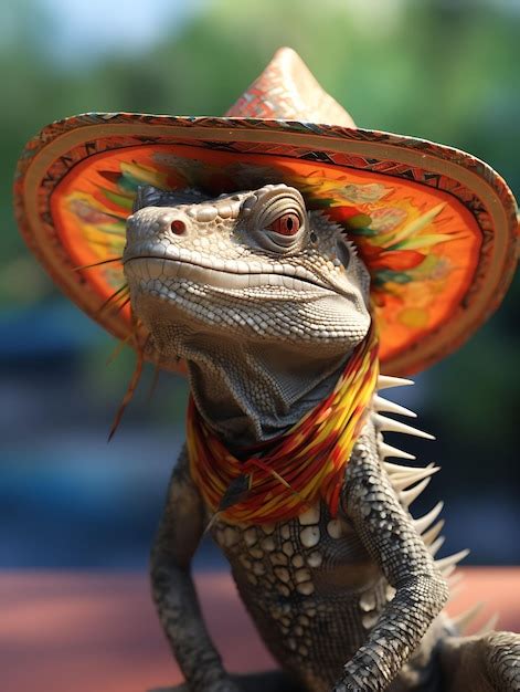 Premium Ai Image Portrait Of Iguana Donning A Festive Mexican