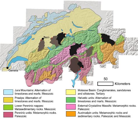 Simplified Geological Map Of Switzerland Showing The Location Of The