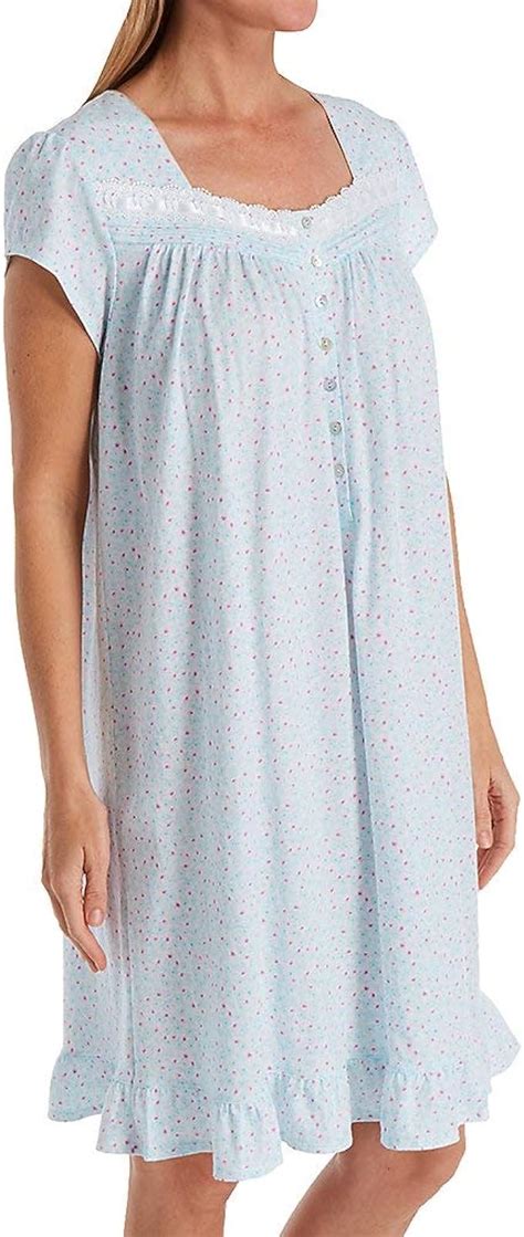 Eileen West Cotton Jersey Knit Short Sleeve Short Nightgown White Ground Packed Floral Sm At