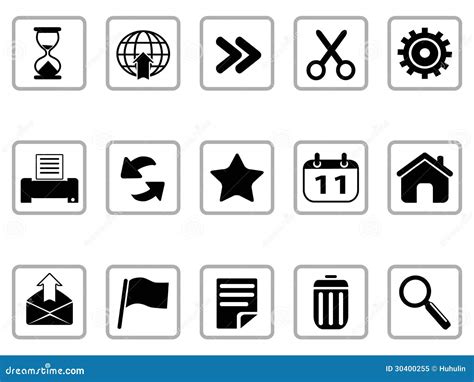 Black Toolbar And Interface Icons Buttons Stock Vector Illustration