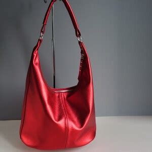 Red Leather Hobo Handbag Shoulder Bag Red Metallic Soft Etsy