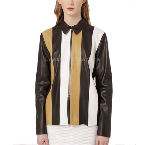 Stripes Style Women Lamb Leather Classic Leather Jacket Leatherexotica