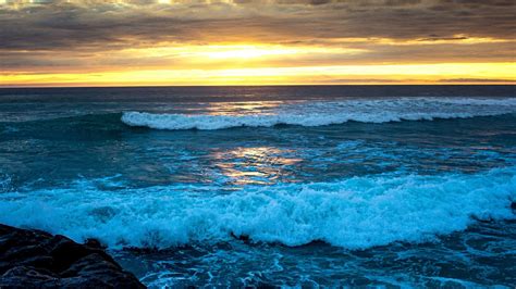 Wallpaper Sea Sunset Rocks Waves Horizon