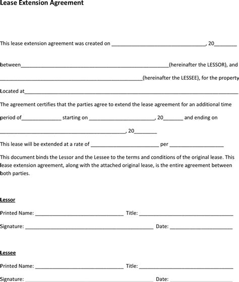 Lease Extension Agreement Download Free Printable Rental Legal Form