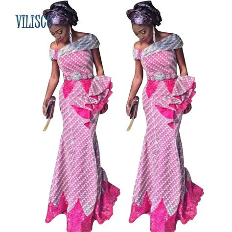 African Traditional Clothing Lace Splice Long Dresses Africa Dresses