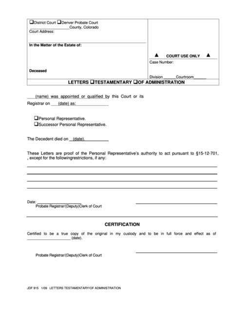 Fillable Petition For Letters Testamentary Form Print