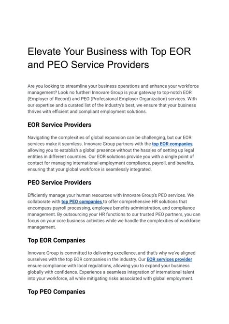 Ppt Elevate Your Business With Top Eor And Peo Service Providers