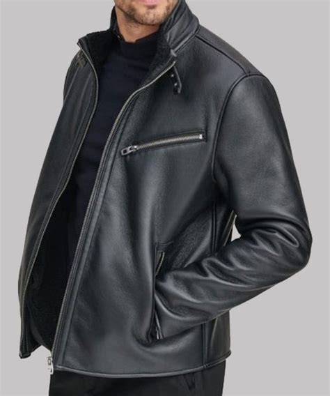 Faux Shearling Black Geniune Leather Jacket Danezon