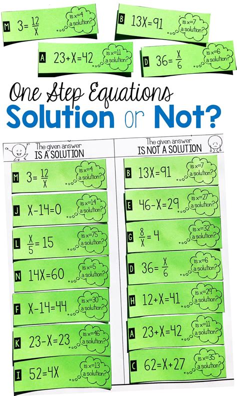 One Step Equations Worksheet 6th Grade
