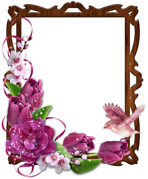 Floral Border Wooden Photo Frame With Bird And Flowers Photo Frame