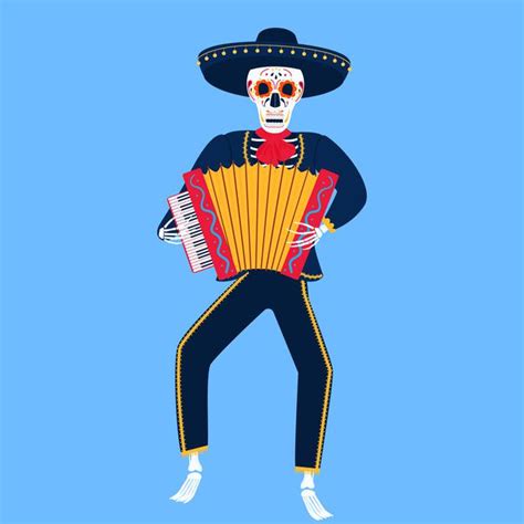 Premium Vector Mariachi A Funny Skeleton Plays The Accordion Sugar