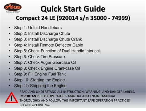 Ariens Compact 24 Le Quick Start Manual Pdf Download Manualslib