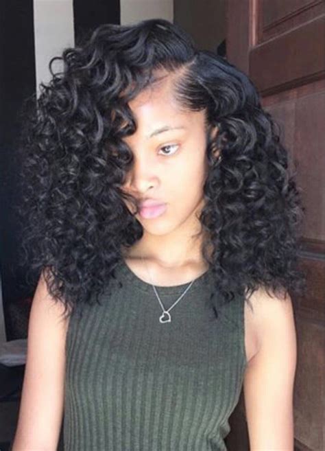 Sew in hair for black women is very popular because african american women original hair is not as good as others. Side Part Curly Sewin | Curly weave hairstyles, Weave ...