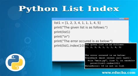 Python is a programming language even novices can learn easily because it uses a syntax similar to english. Python List Index | Searching an Element using Python List ...