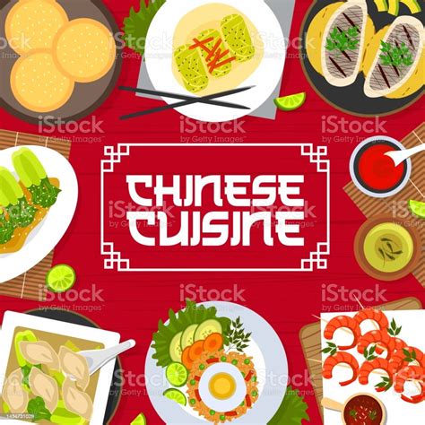 Chinese Cuisine Menu Cover Asian Restaurant Food Stock Illustration