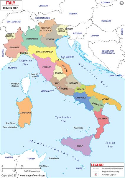 Italy Region Wall Map By Maps Of World