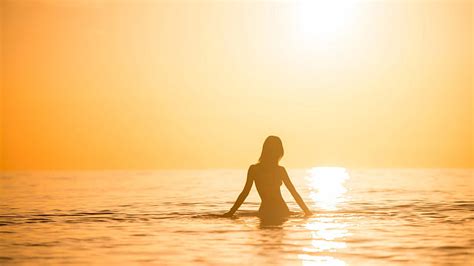 Hd Wallpaper Naked Woman Sunset Water Sea Sky Sunlight