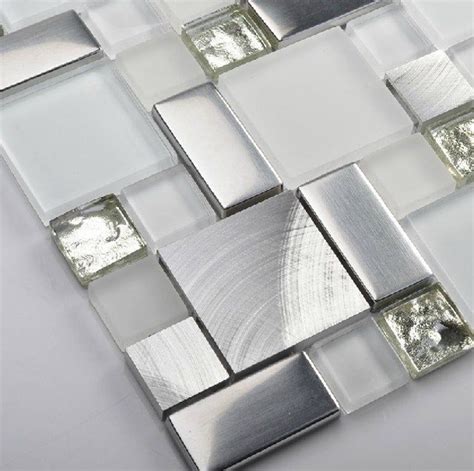 Crystal White Glass Mosaic Tile Backsplash Ssmt104 Silver Stainless Steel M Trendy Kitchen