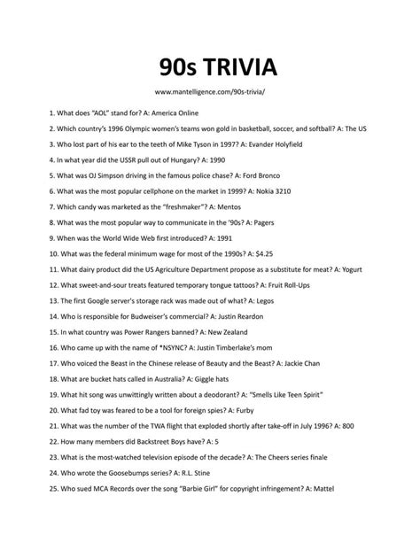 2000 Tv Trivia Questions And Answers Printable Printable Word Searches