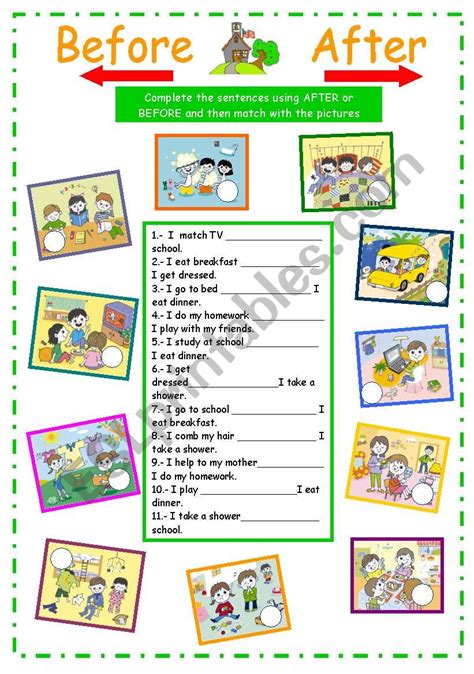 My Daily Activities After Or Before Esl Worksheet By Karen1980
