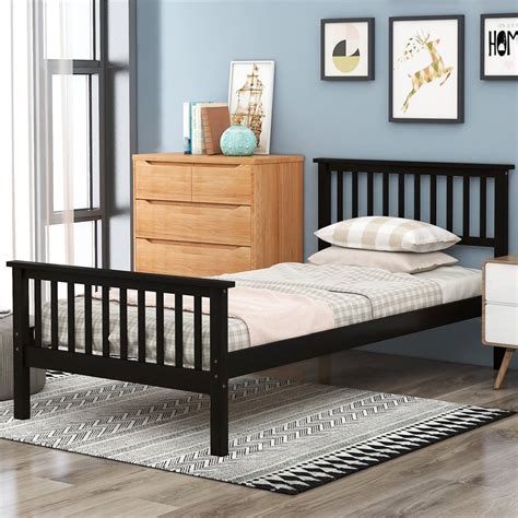 Twin Headboard And Footboard Espresso Wood Platform Bed Frame With