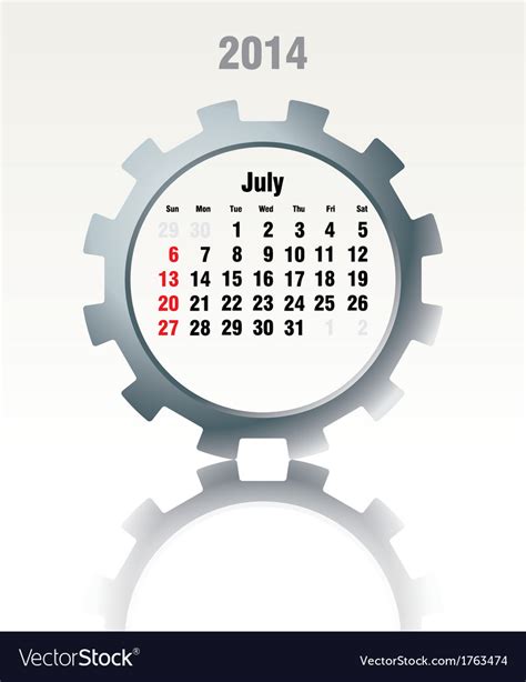 July 2014 Calendar Royalty Free Vector Image