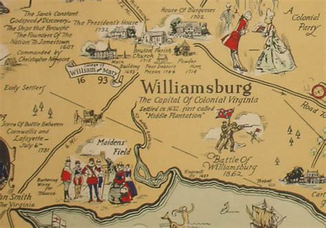 Map Virginia Jamestown Williamsburg And Yorktown Pictorial