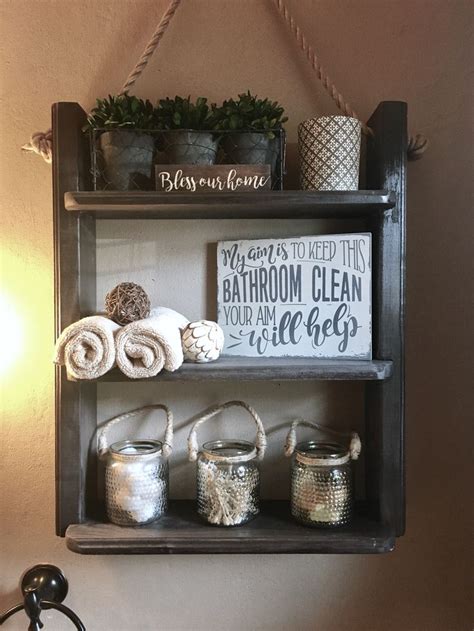 Rustic country bathroom shelves ideas 1. My dad made this for me! Farmhouse rustic bathroom hanging ...