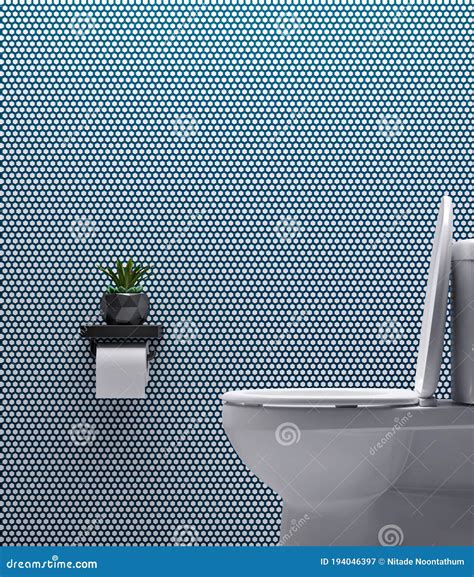 Toilet Sidemodern Toilets Design With Blue Hexagon Tile Wall Stock