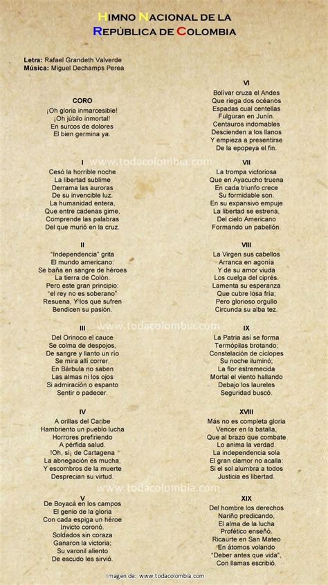 Himno Nacional De Colombia Himno Nacional De La República De Colombia