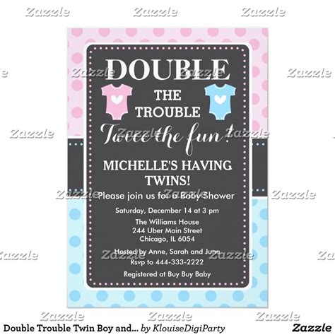 Double Trouble Twin Boy And Girl Baby Shower Card Boy Baby Shower