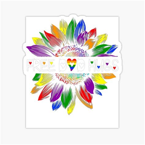 Free Dad Hugs Gay Pride Lgbt Daisy Rainbow Flower Hippie Sticker For