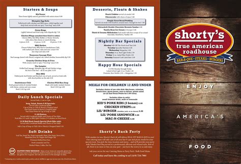 Shorty's True American Roadhouse menu in Toledo, Ohio, USA