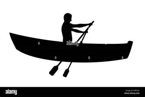 Silueta De Un Hombre En El Barco Remando Aislado En Blanco Fotografía
