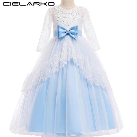 Cielarko Long Sleeve Girls Dress For Princess Lace Flower Kids Long