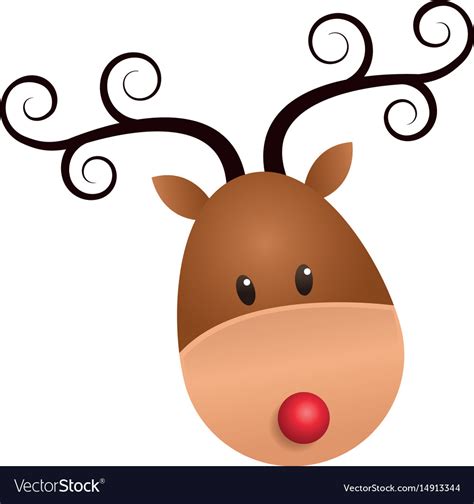 Christmas Cute Reindeer Face Horns Swirl Cartoon Vector Image