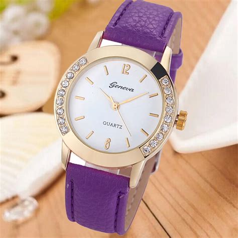 Fashion Geneva Women Diamond Analog Leather Quartz Wrist Watch Watches17oct20 In Womens Watches