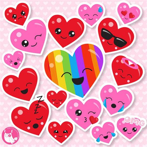Buy20get10 80 0ff Sale Valentine Kawaii Hearts Clipart Etsy Digital