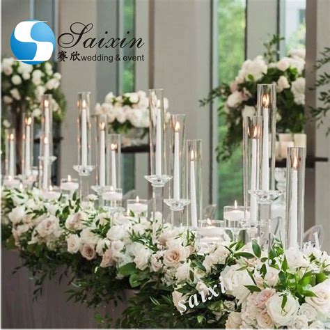 Luxury Wedding Centerpieces 9 Arms Tall Glass Crystal Cylinder