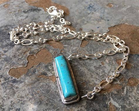 Navajo Esther Spencer Turquoise Small Bar Necklace With Sterling Silver